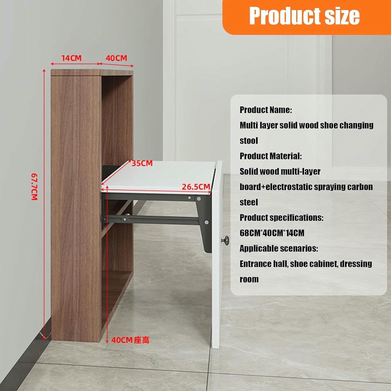 Foldable Wall Mounted Shoe Changing Stool,Hidden Invisible Folding Chair, Multifunctional Bench, for Hallway Living Room Dressing Stool