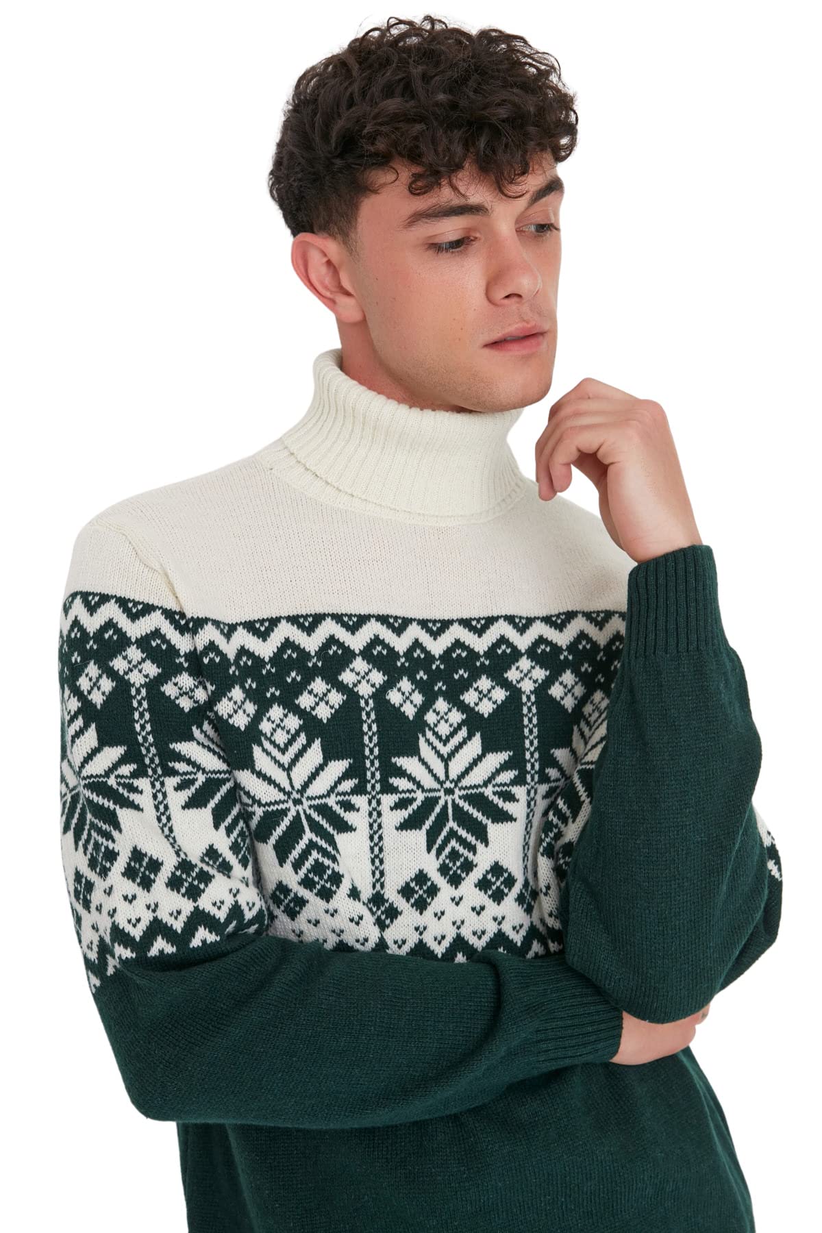 Trendyol Man Regular Basic Turtleneck Knitwear Sweater Emerald