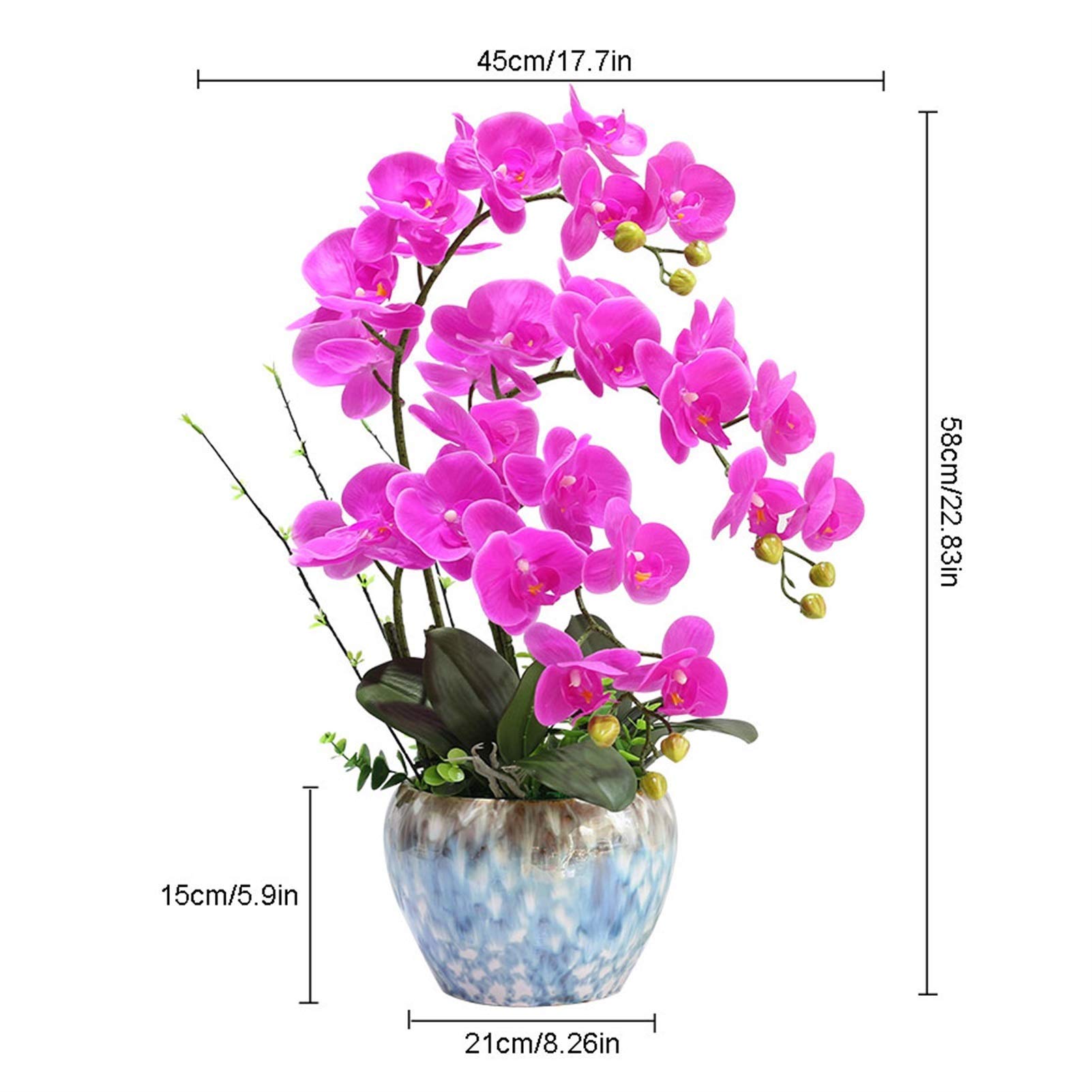 Orchidée Artificielle en Pot, bonsaï, Arrangement Floral avec Vase, Fausse phalaenopsis en Pot pour décoration intérieure