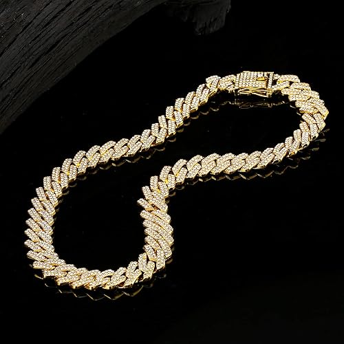 Miniatura 7 de JUNVirtuous - Cadena de eslabones cubanos, collar cubano de Miami con diamantes, de plata y oro, joyería hiphop con diamantes brillantes para