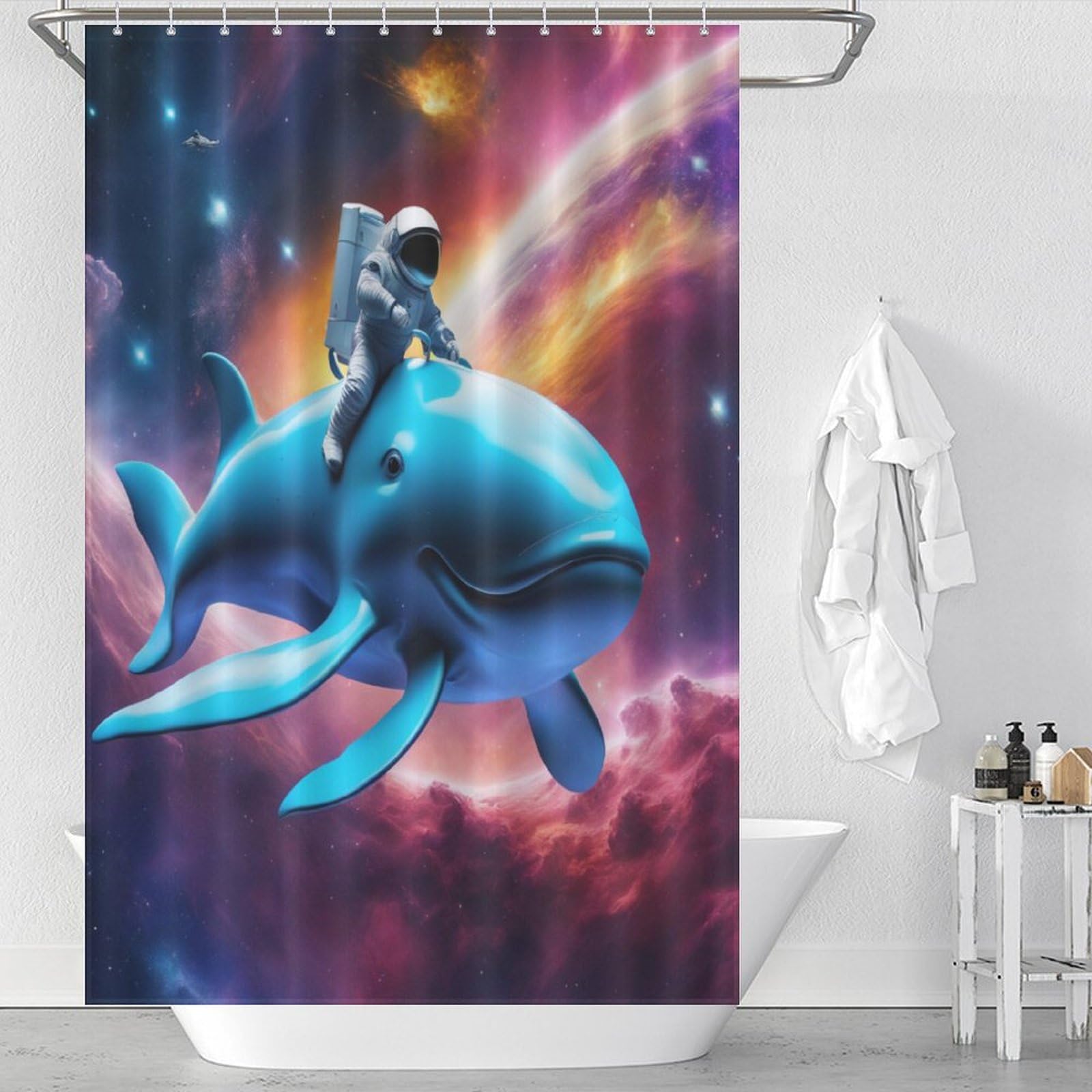 Rideau de douche espace astronaute lavable 122x183cm anti-éclaboussures pour votre baignoire