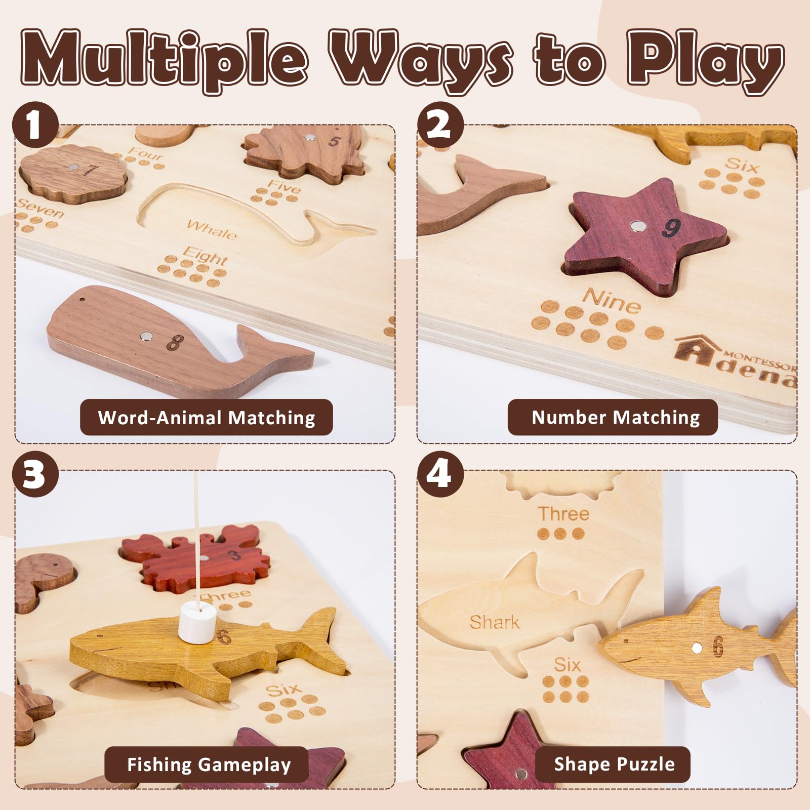 Magnetyczna drewniana gra wędkarska dla maluchów 1-3, puzzle Montessori z liczącymi numerami, magnesy dla dzieci 3-5, drobne umiejętności motoryczne, prezenty dla dziewczynek i chłopców