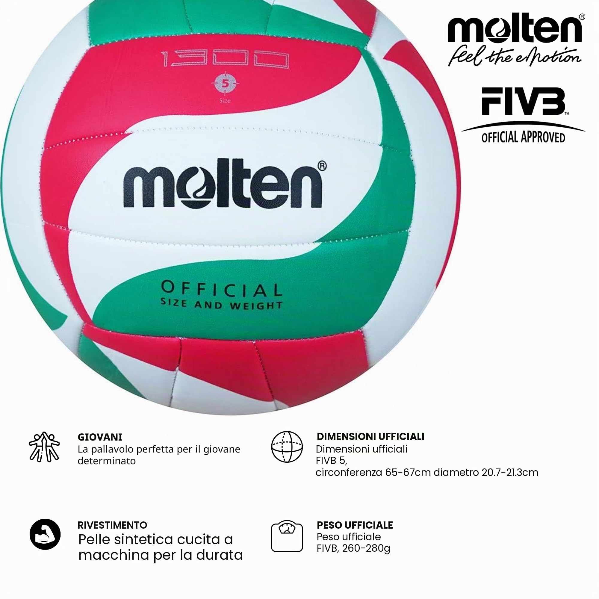 Molten Pallone Pallavolo V5M1300 Taglia 5