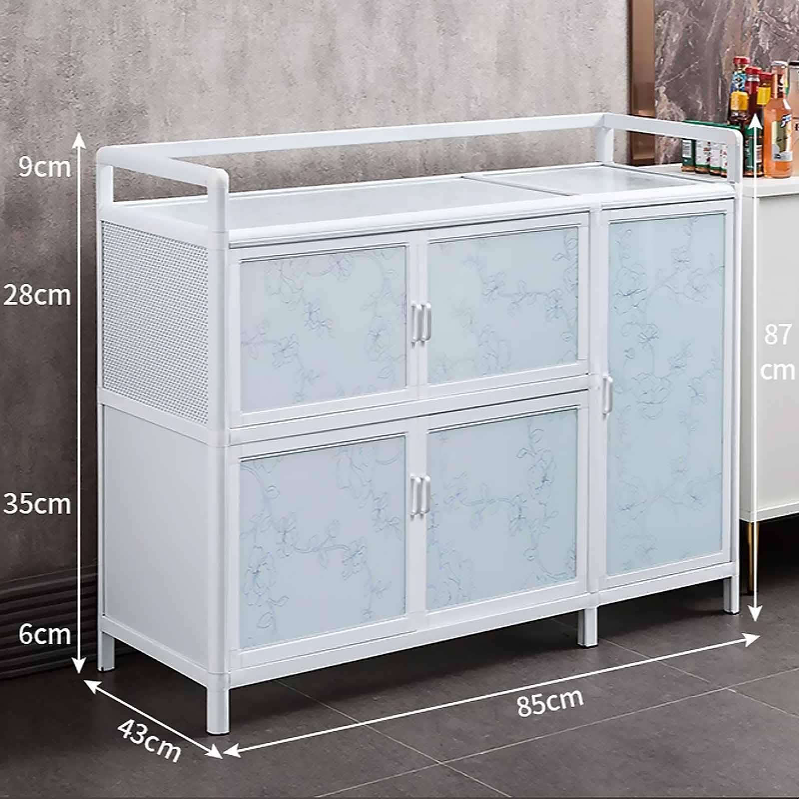 Buffet Cuisine Multifonction Aluminium Blanc Niveaux Verre Trempé Rangement