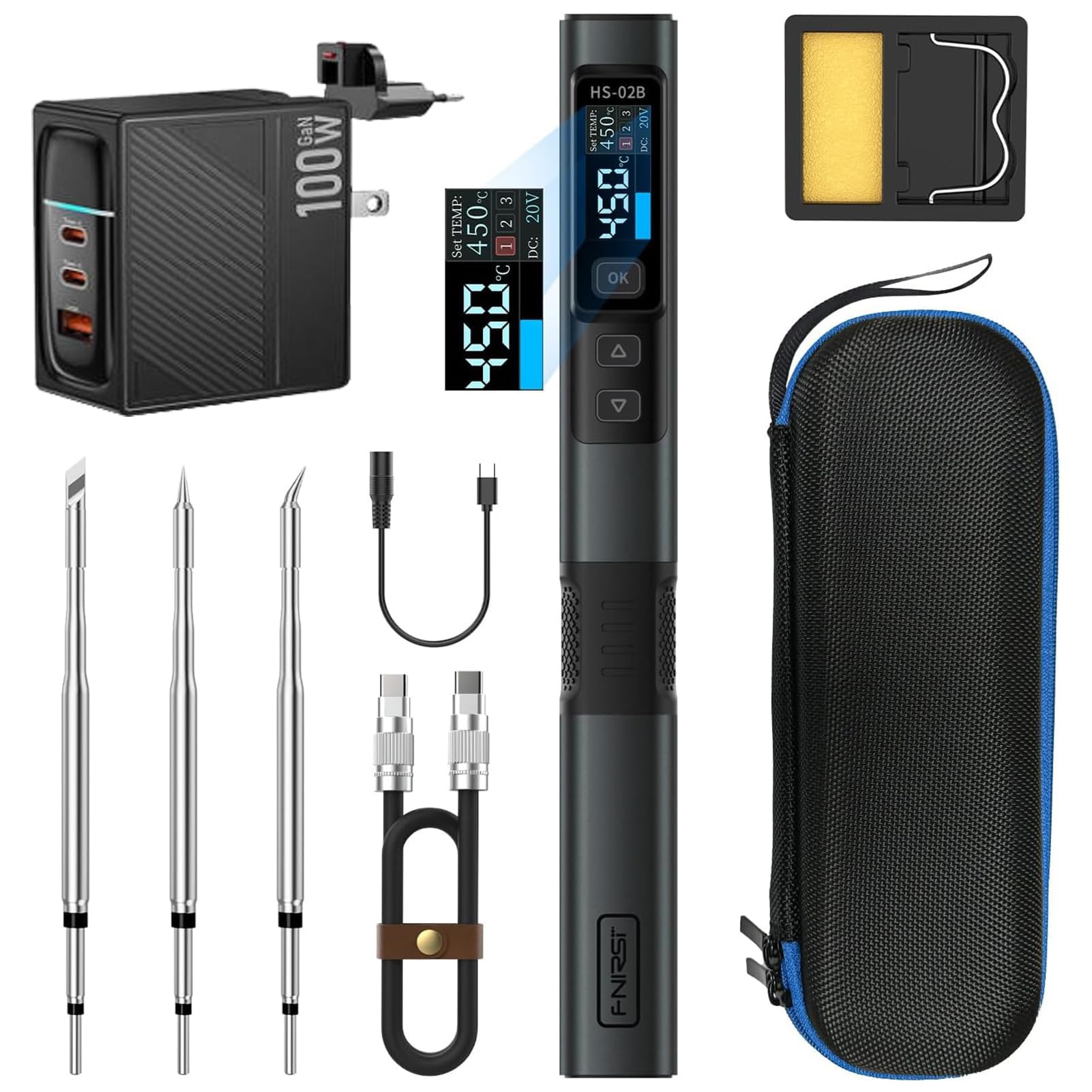 Saldatore a Stagno,Saldatore Intelligente DC 9-24V Saldatore a Stagno Schermo a Colori IPS Riscaldamento Rapido In 2 Secondi Con 3 Teste Di Saldatura Adattatore Da 100 W Protezione ESD Soldering Kit