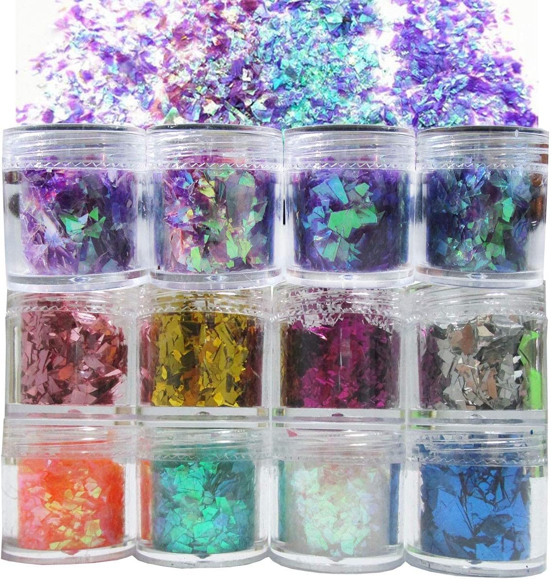 12 Colors Iridescent Chunky Glitter Flakes Kit Irregular Resin Epoxy Art Craft Paint Glitters Sparkles Accessories Festival Cosmetic Body Glitter Nail Sequins Stickers Decor (Irregular)