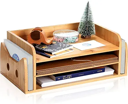 ZOOFOX Bamboo Paper Tray, Document Letter Mail Sorter...