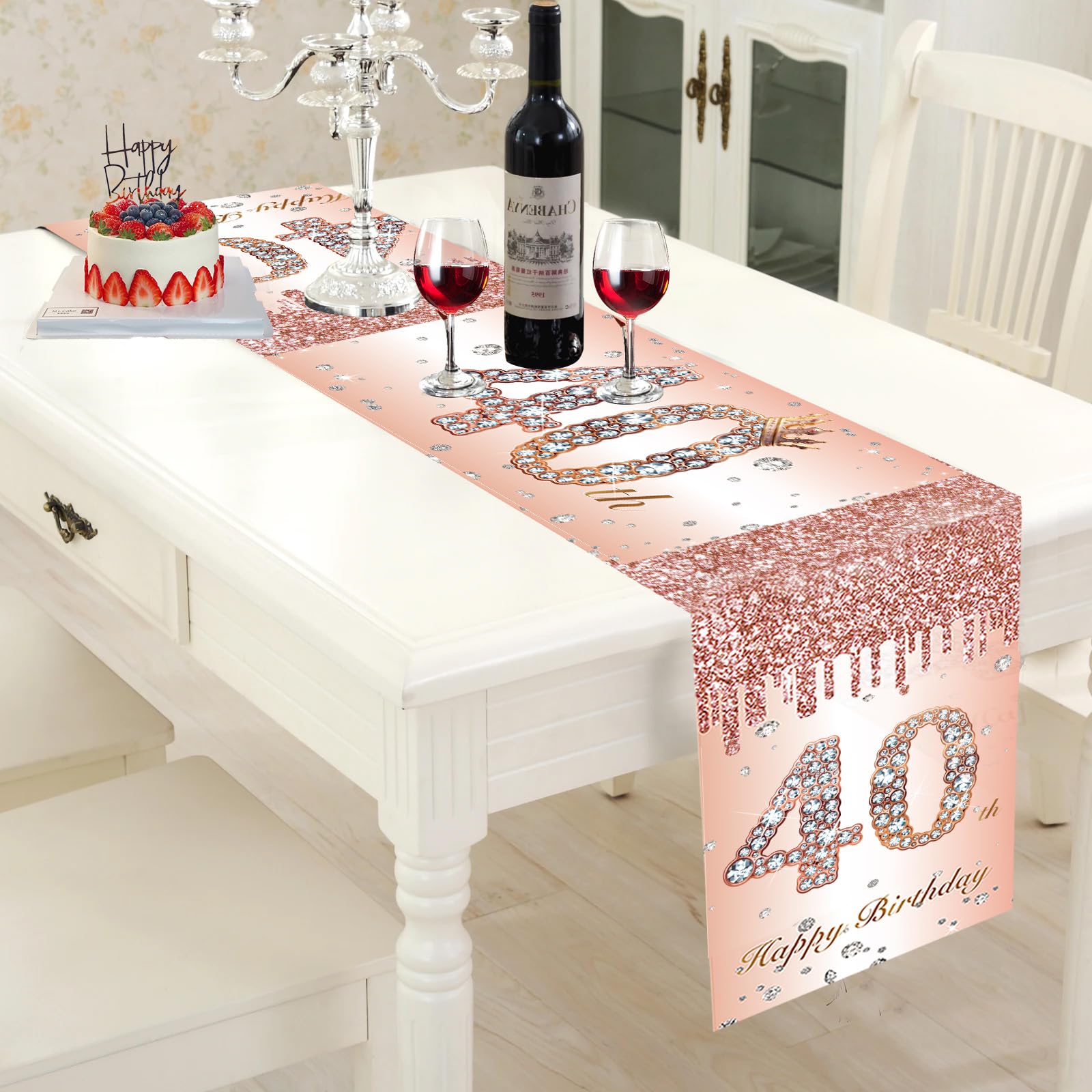 Happy Birthday Table Runners Rose Gold Happy 40th Birthday Table Runner For Women 40 Years Old Birthday Table Runner Birthday Table Linens For Birthday Celebration Party Table Decorations 180x35cm ﻿