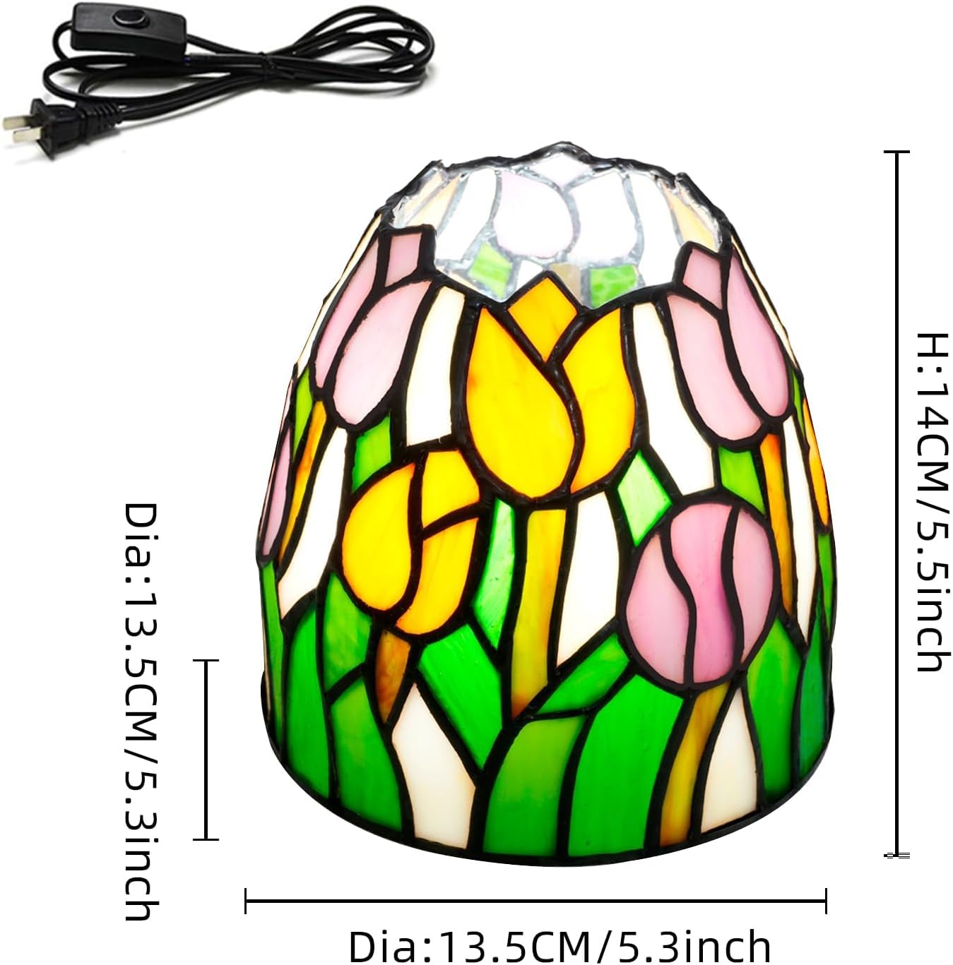 Tiffany Lamp Pink Yellow Tulips Small Stained Glass Table Light Retro Unique Nightstand Bedside Light for Home Decor Bedroom Living Room Boys Girls Christmas Gifts