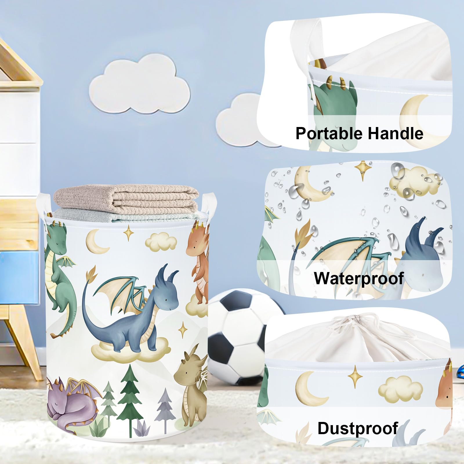 HUUMONSS Cute Dinosaur Storage Basket for Parents Organizing Kids Toys Clothes Large Dragon Boys Gift Toy Box Box Bin Laundry Hamper for Bathroom Shower,Tree,63L - Image 4