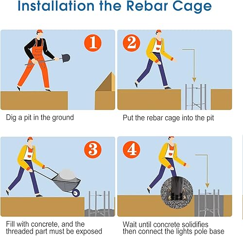 Miniatura 4 de Poste de luz de calle de 10 pies de alto, poste de luz solar para exteriores con base, subensamblaje de postes de luz de calle para patio trasero,