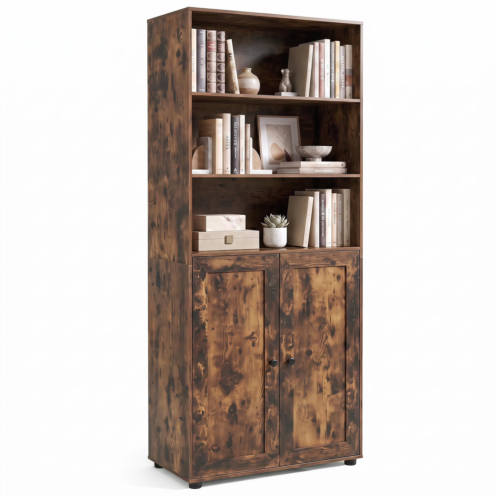 COSTWAY Tall Bookcase, Floor Standing Bookshelf with 2 Doors (Brown) — image 1