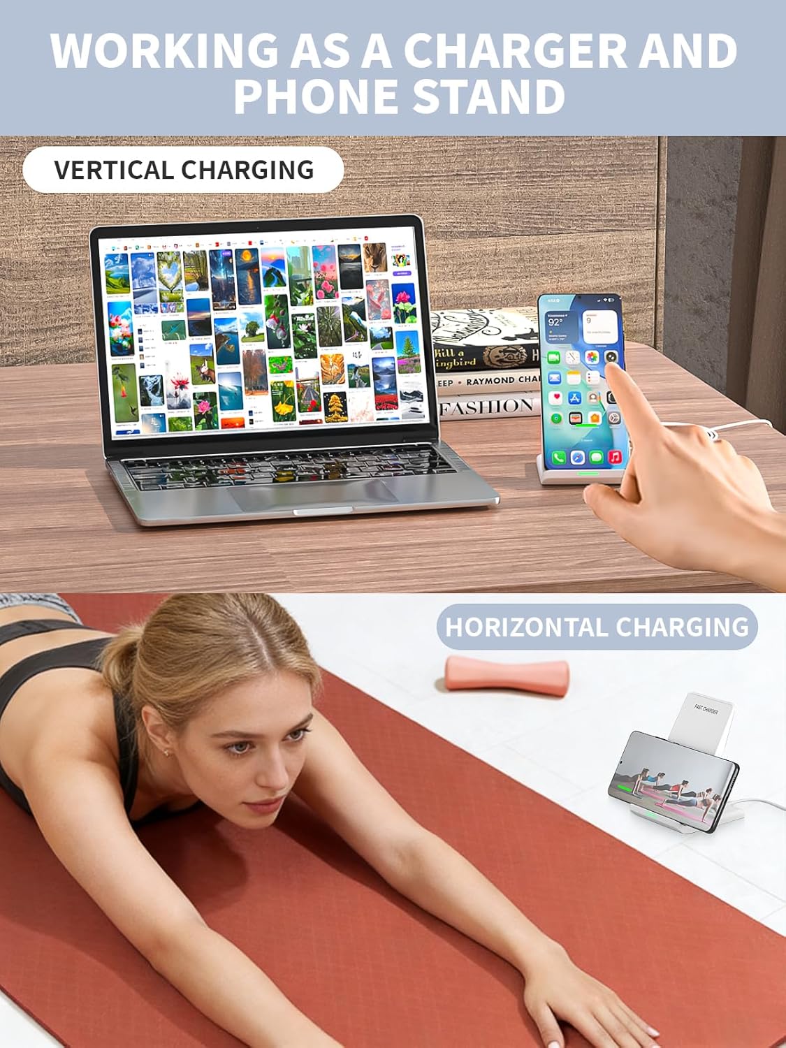 15W Wireless Phone Charger Stand,6FT Fast Android Wireless Charger Station for iPhone 17/17 Air/17 Pro Max/15/14/13, 15W Fast Charging for Samsung Galaxy S23 S22 S21 with 20W USB C Charging Block Cube