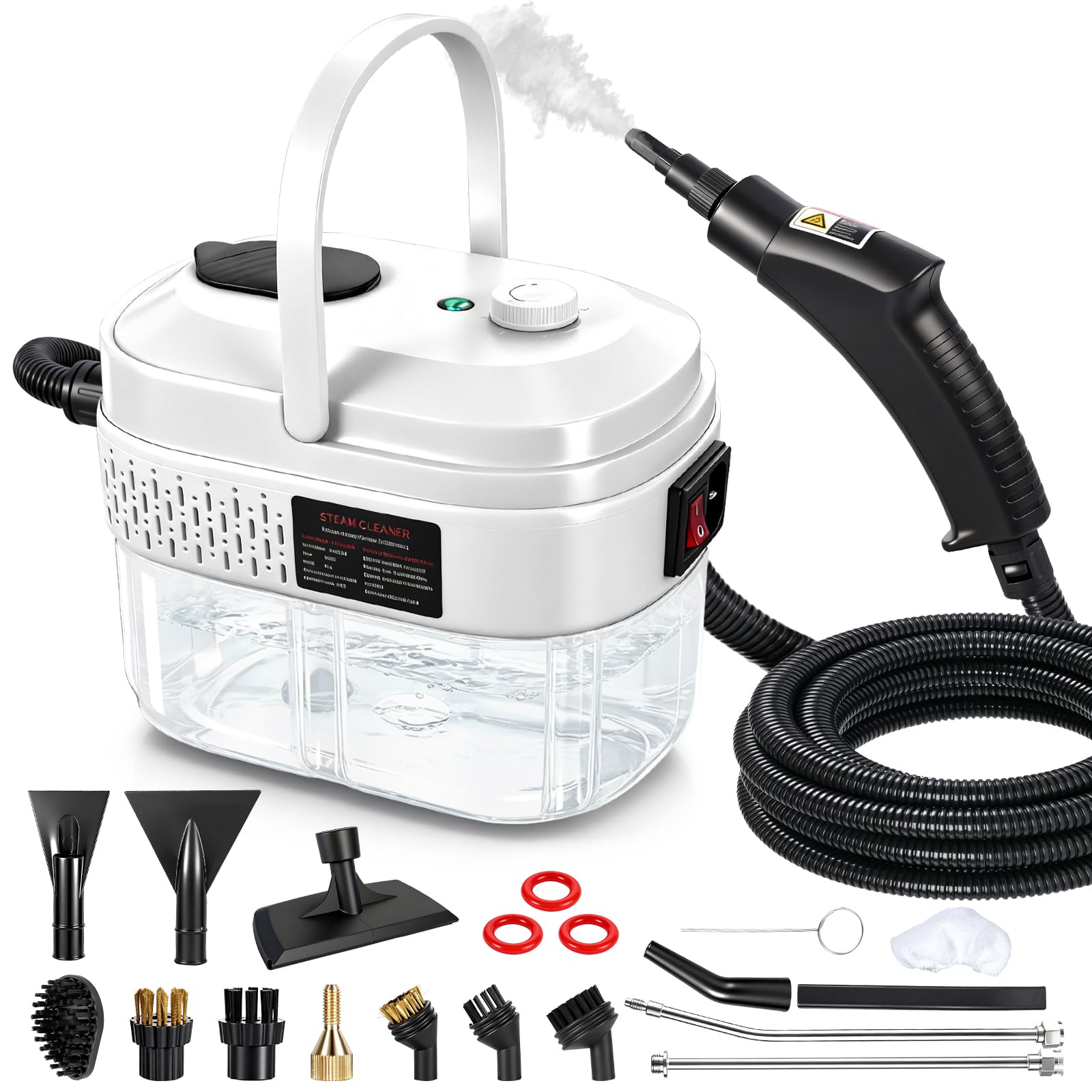 Dampfreiniger Handgerät, 1600W Handdampfreiniger mit 1.4L Tank Handdampfreiniger, Dampfdruck 3 Bar, Aufheizzeit: 15 s, für Bodendampfer, Ofen, Teppich, Sofa, Polster, Bettwanzen, Auto