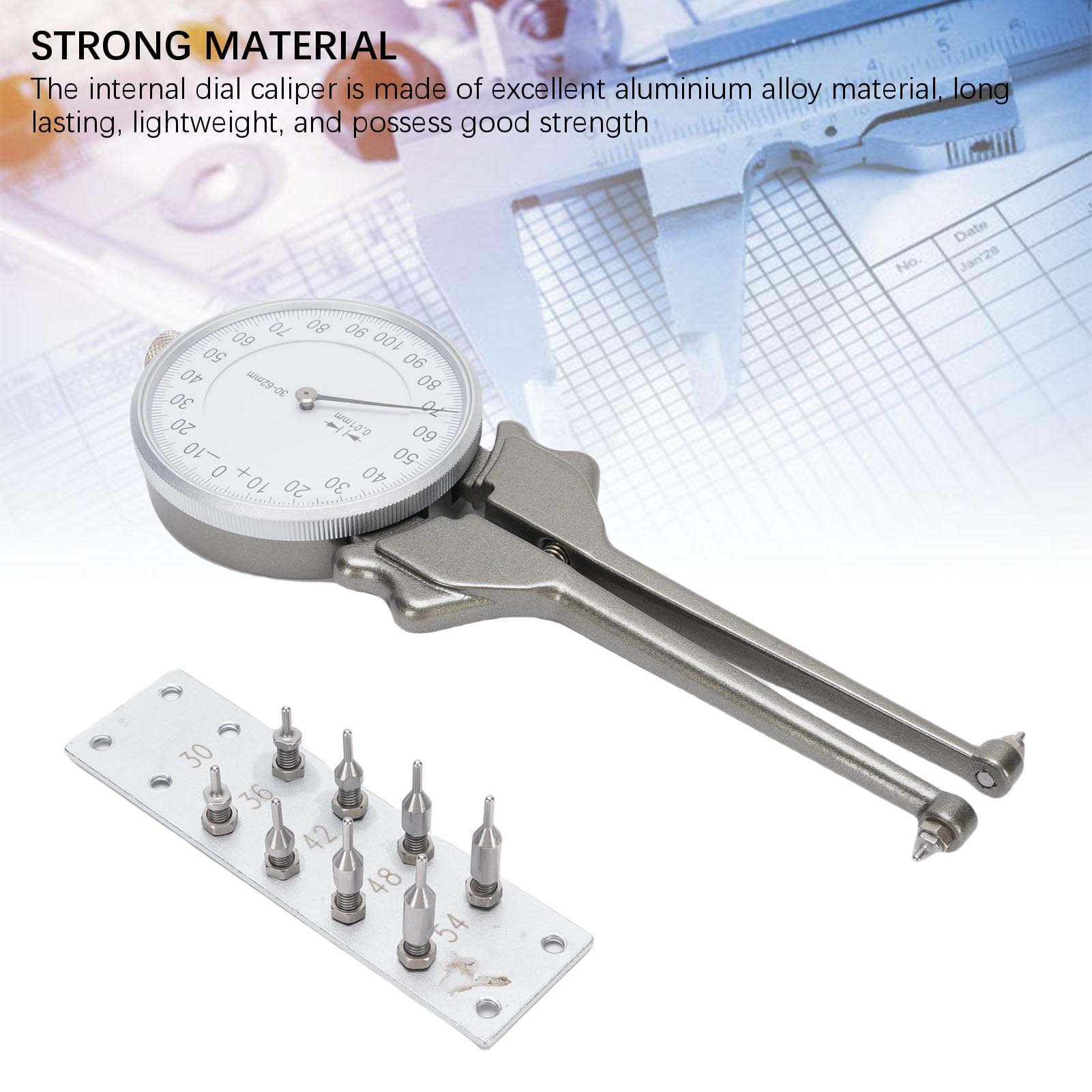 Demeras Herramienta de Medición de Calibre Interno con 8 Cabezales de Repuesto para una Medición Precisa del Calibre Interior Aleación de Aluminio de 30-62 Mm