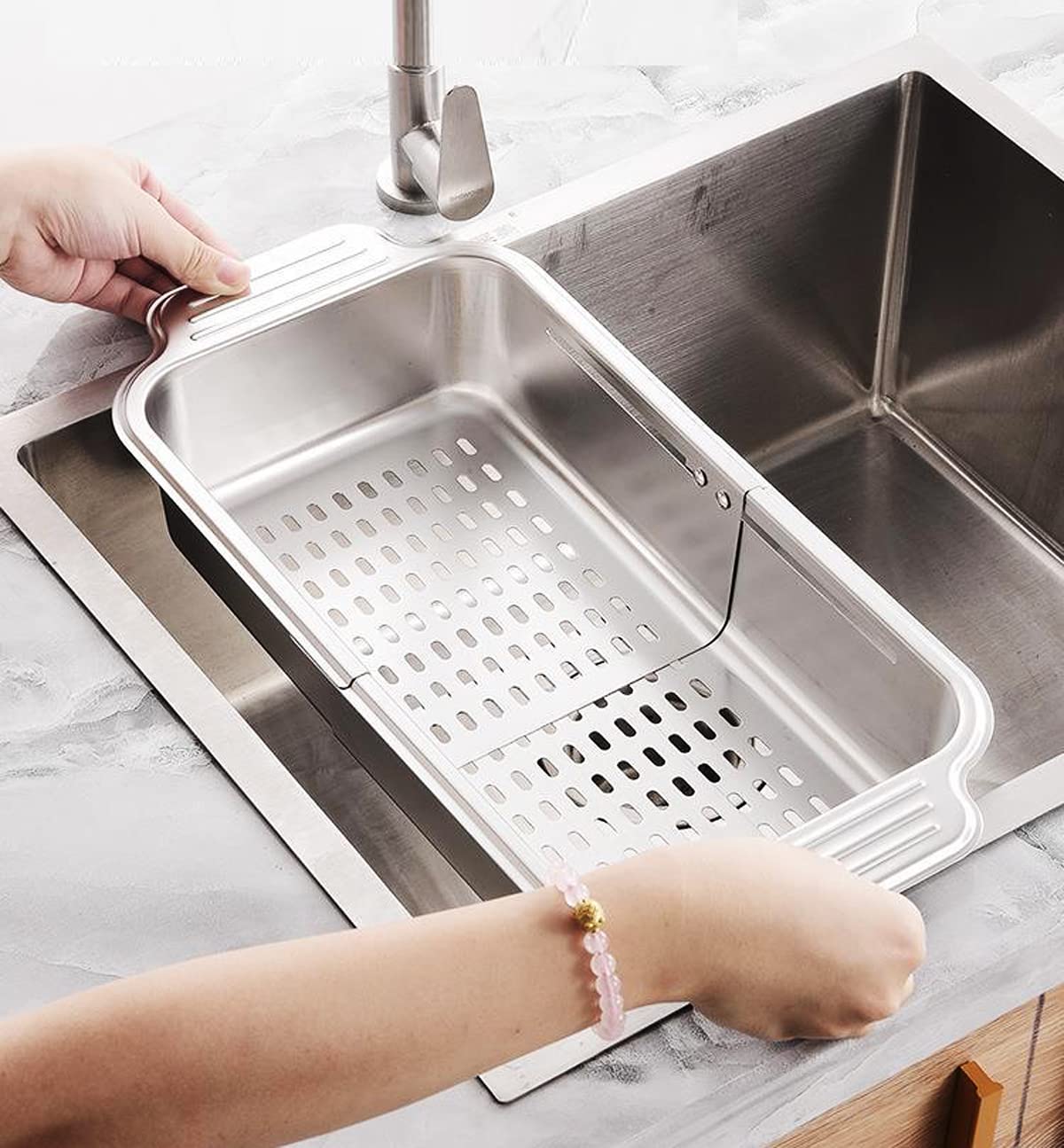 Colino Per Lavello Cucina In Acciaio Inox - Filtro Rimovibile Per Scarico Con Angolo Per Frutta E Verdura - Foto 2