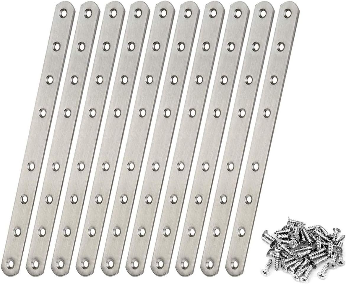 8pcs Mending Plates, Heavy Duty Flat Plates Bracket Stainless Steel Straight Corner Brace Brackets Connector Furniture Repair Fixing Joint with Screws (9-3/5 Inch/243mm)