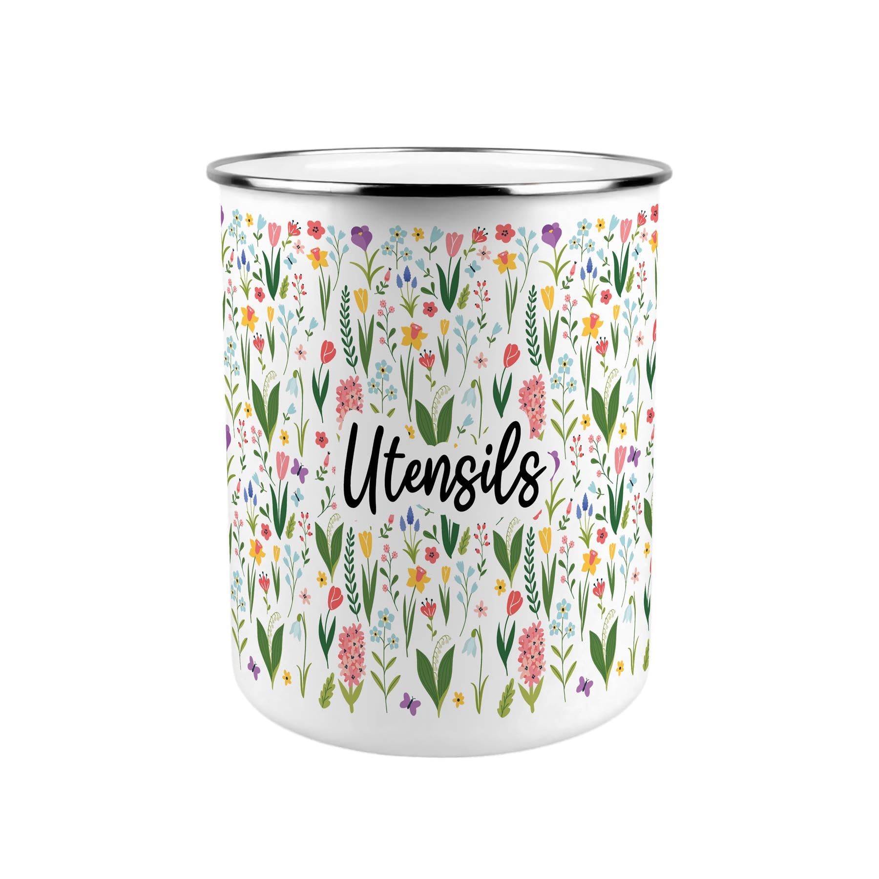 Purely Home Spring Flowers Metal Utensil Pot - XL Organiser for Kitchen Countertop