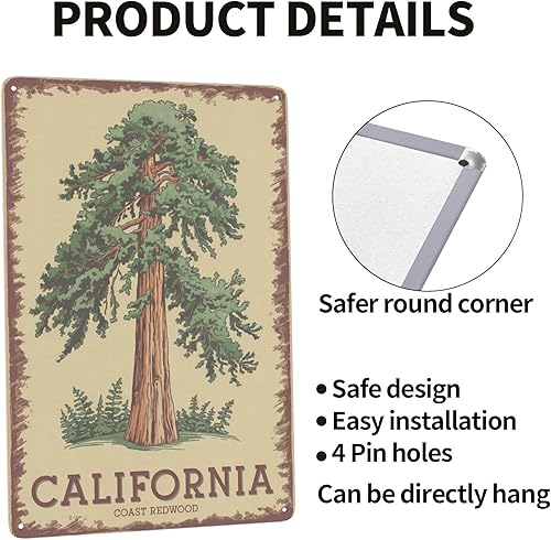 Miniatura 4 de Letrero de lata de secuoya costera de 8 x 12 pulgadas, arte de pared de metal natural para aula, oficina de parque y decoración de habitación