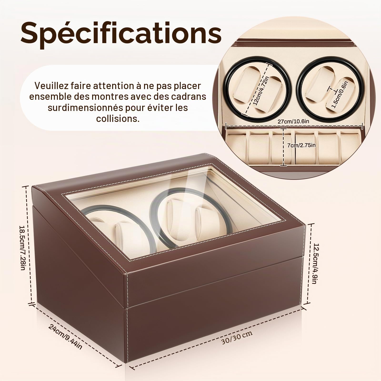Boîtier Remontoir Montre Automatique 4+6, Remontoir Automatique pour Montre, Automatische Uhrenbeweger Box, Rotation Bidirectionnelle Silencieuse, Convient aux montres mécaniques automatiques