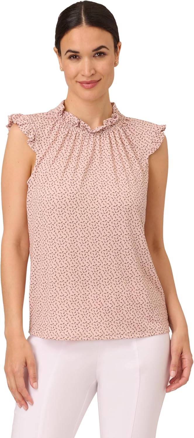 Adrianna Papell Womens Ruffle Mock Neck Tank