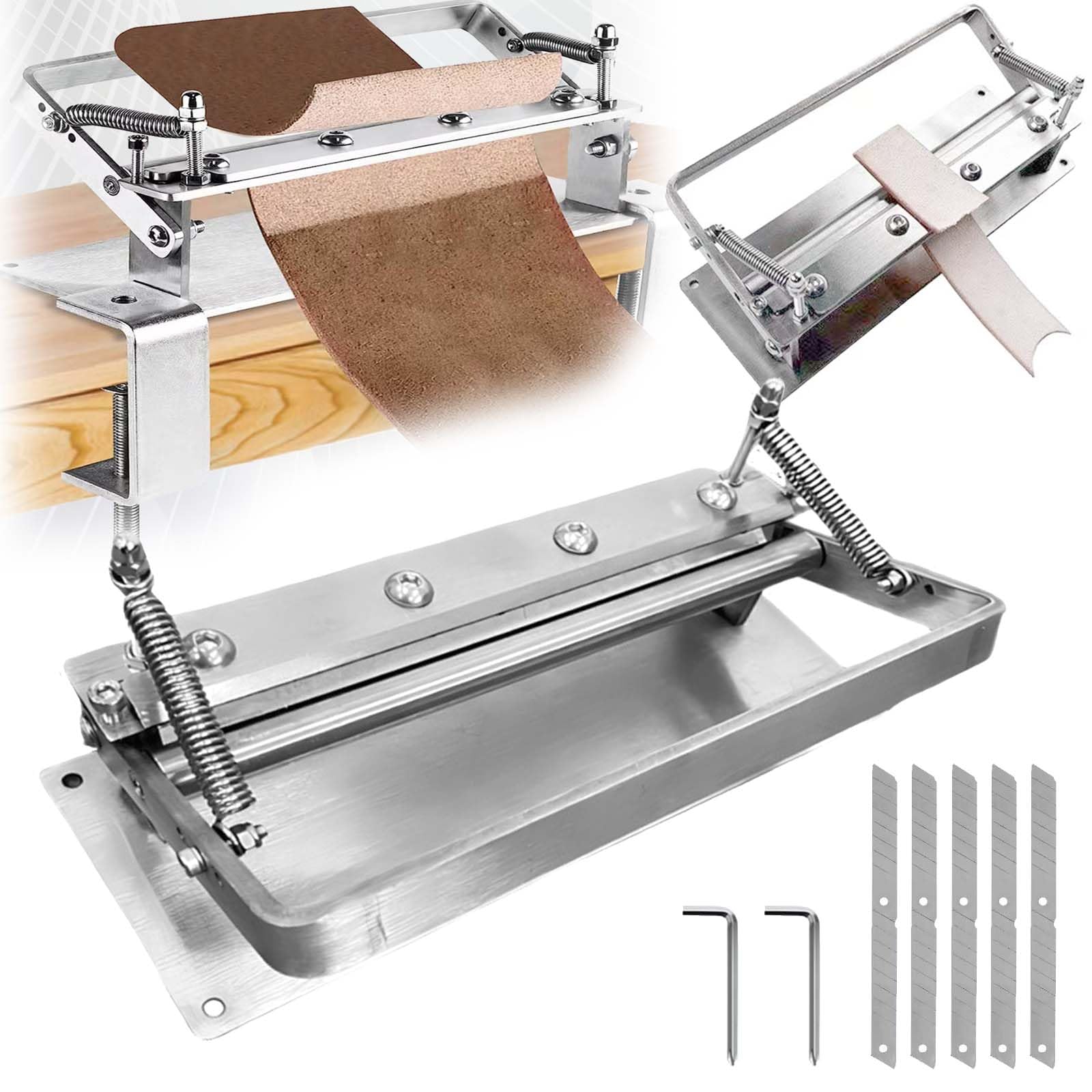 Machine à éplucher Cuir, Machine à éplucher Cuir Manuelle Acier Inoxydable Outil D'épluchage Cuir Largeur D'épluchage 18cm Séparateur Cuir Précis épaisseur Réglable Machine à Fendre Cuir Avec 5 Lames