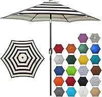 Vista 8 de Blissun - Sombrilla de patio de 7.5 pies, sombrilla de jardín, sombrilla de mercado al aire libre con botón de inclinación y manivela (azul y blanco)