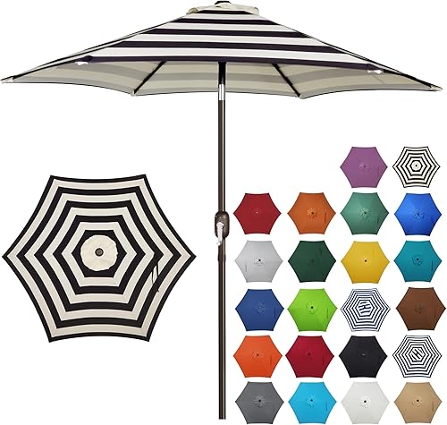 Miniatura 8 de Blissun - Sombrilla de patio de 7.5 pies, sombrilla de jardín, sombrilla de mercado al aire libre con botón de inclinación y manivela (azul y blanco)