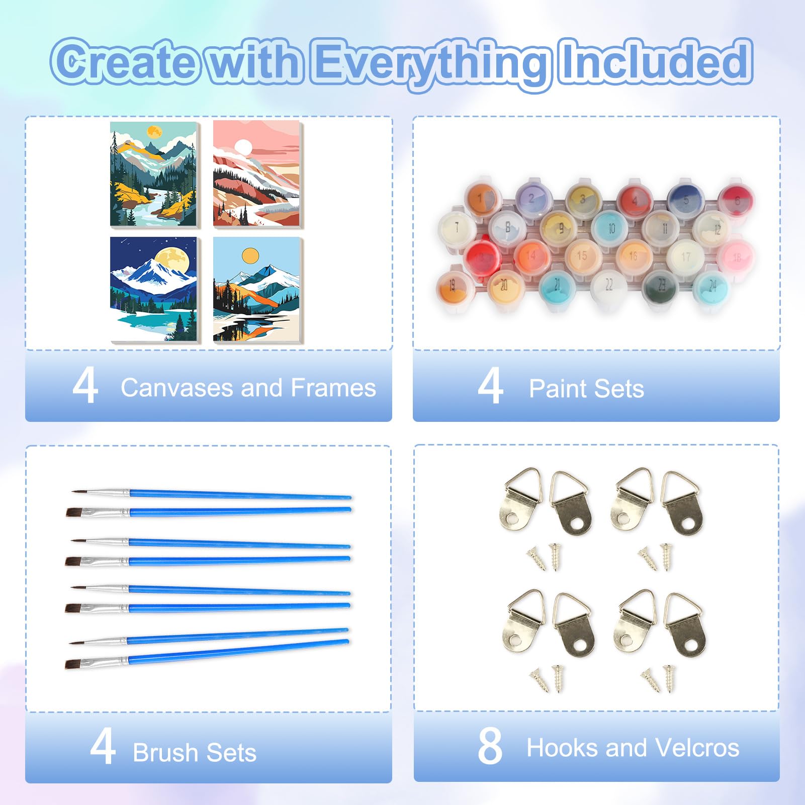 TOSTOG Landscape Scenes 4 Pack Framed Canvas Painting by Numbers Art Kit for Adults and Kids, Beginner Acrylic Painting Supplies with Wooden Frame for Home Wall Decor 20 * 25 cm/8 * 10 in - 5