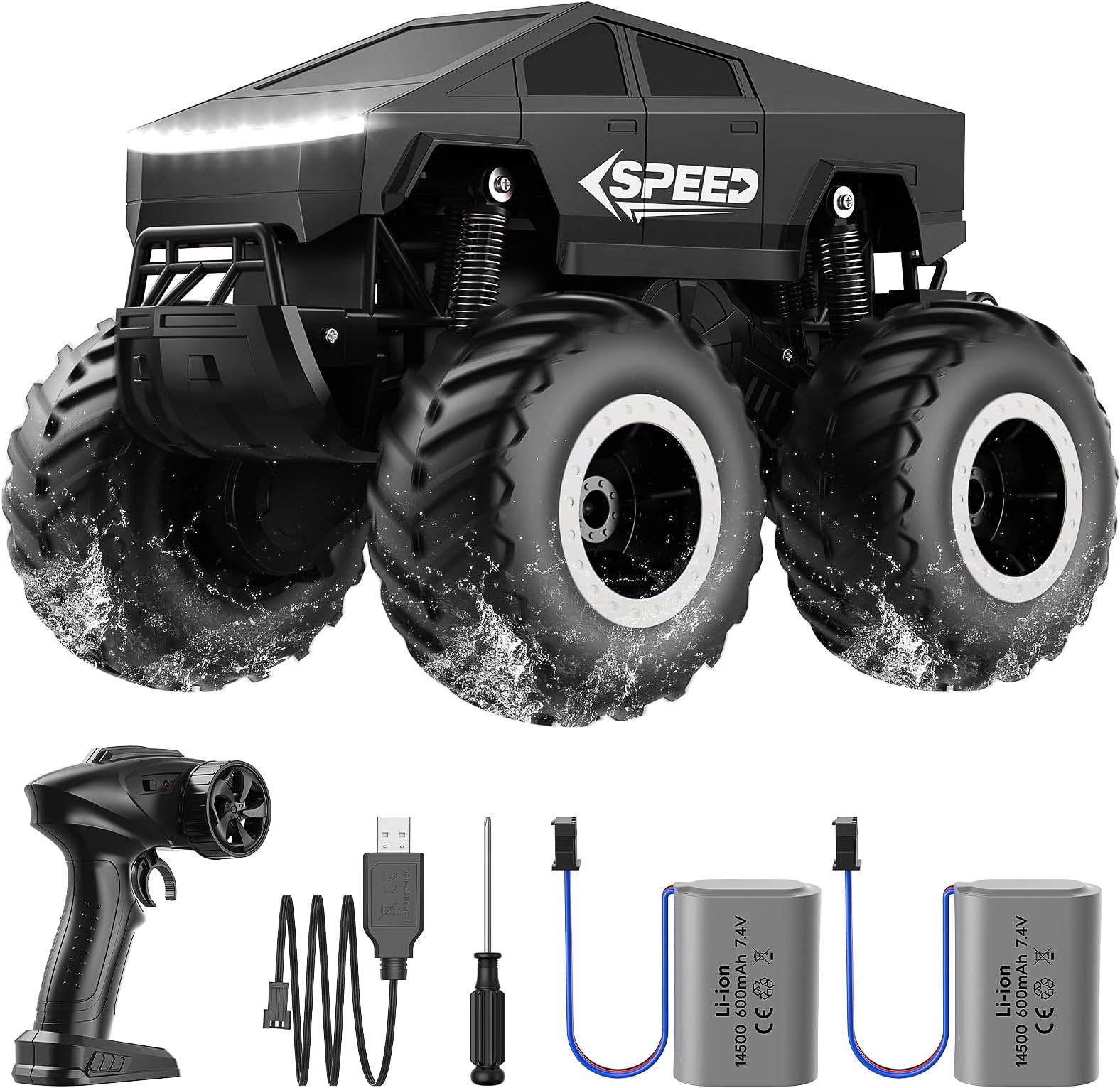 WayEee RC Car Kids Toys for Ages 6+, Remote Control Car Waterproof Monster Truck, Amphibious 4WD All Terrain Off-Road Pickup, 1:16 Scale, 2.4GHZ Vehicles, Boys Christmas Kids Birthday Gift/Black