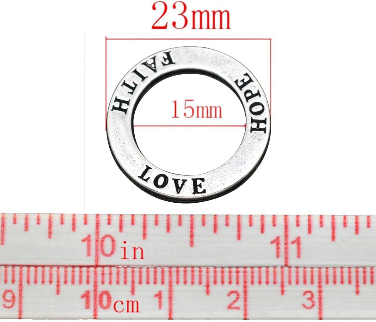 Faith Hope Love 20 Pc Circle Washer Charm Connector Affirmation Ring Jewelry - Image 2