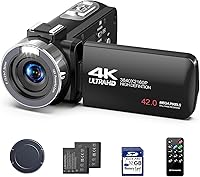 FIREFOTO 4K Camcorder 42MP Vlogging Video Camera, 270° Rotating Screen, 18X Zoom, 2 Batteries, 32GB SD Card, Remote Control
