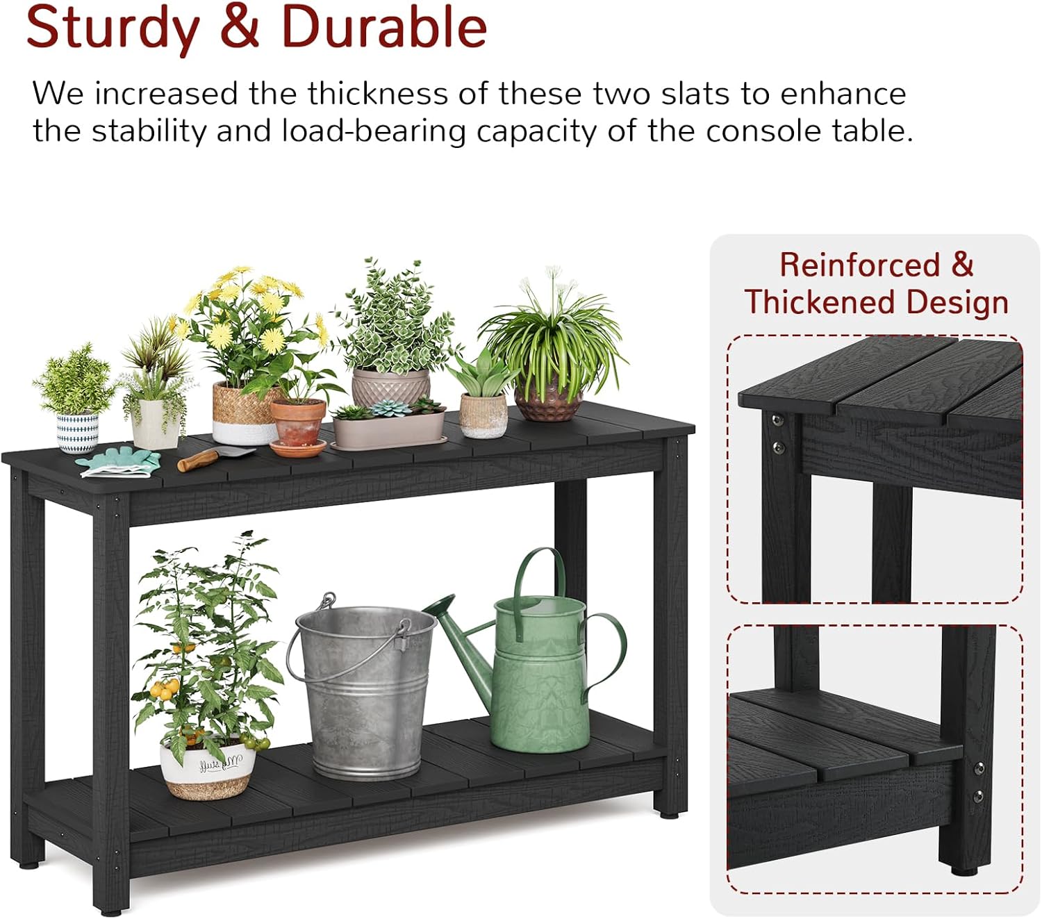 Stoog Outdoor Console Table, All-Weather 2-Tier Patio Console Table with Adjustable Feet, Low Maintenance, for Backyard, Garden, Entryway, and Deck, Black