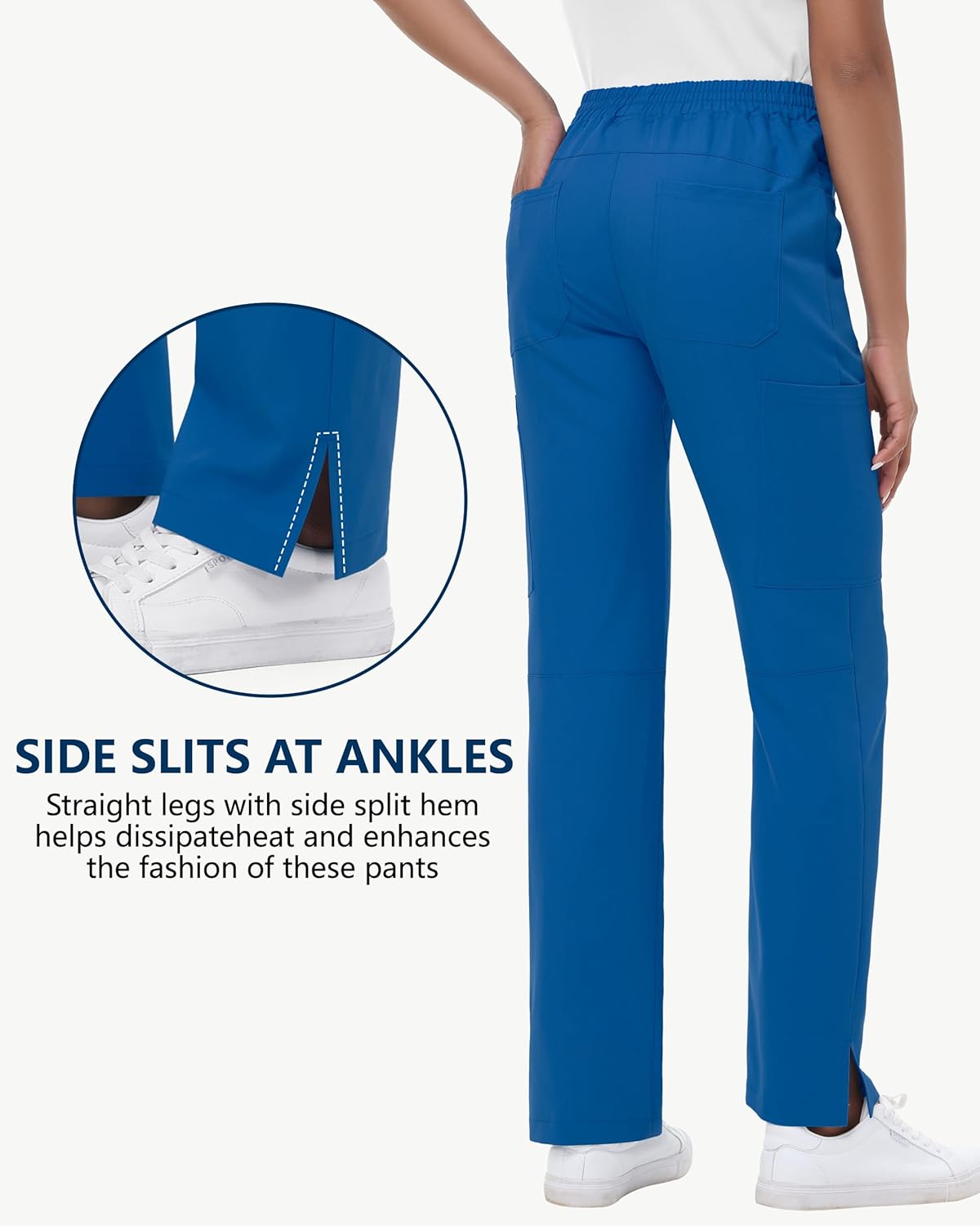Straight Leg Scrub Pants for Women Tall Royal Blue - Image 3