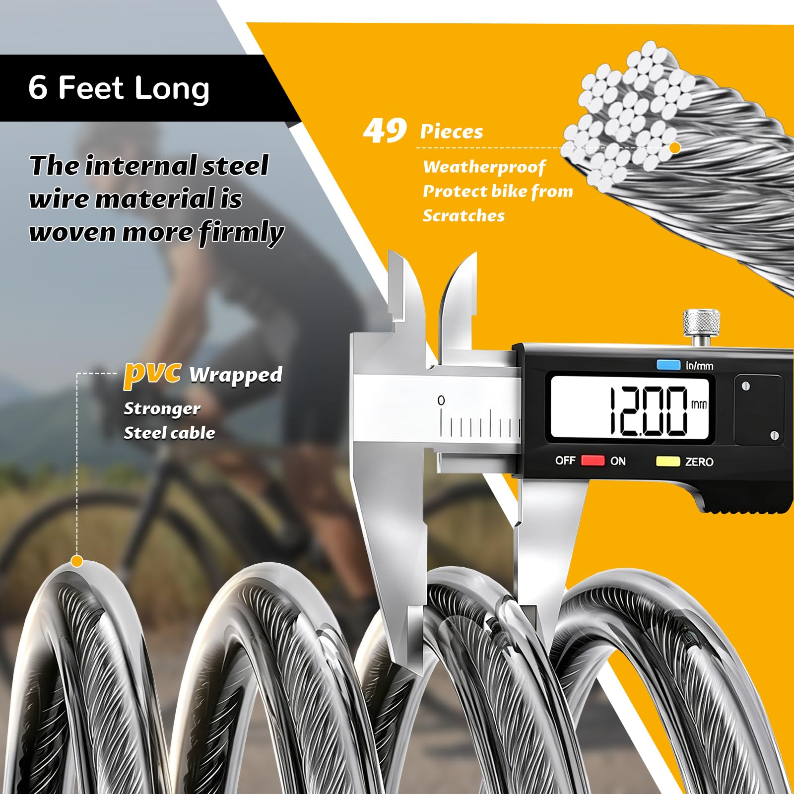 Lucchetto per bicicletta con combinazione a 4 cifre, lungo 1,8 m, resistente, antifurto con password, cavo in acciaio rivestito impermeabile, per bici da strada, scooter elettrico, cancello di