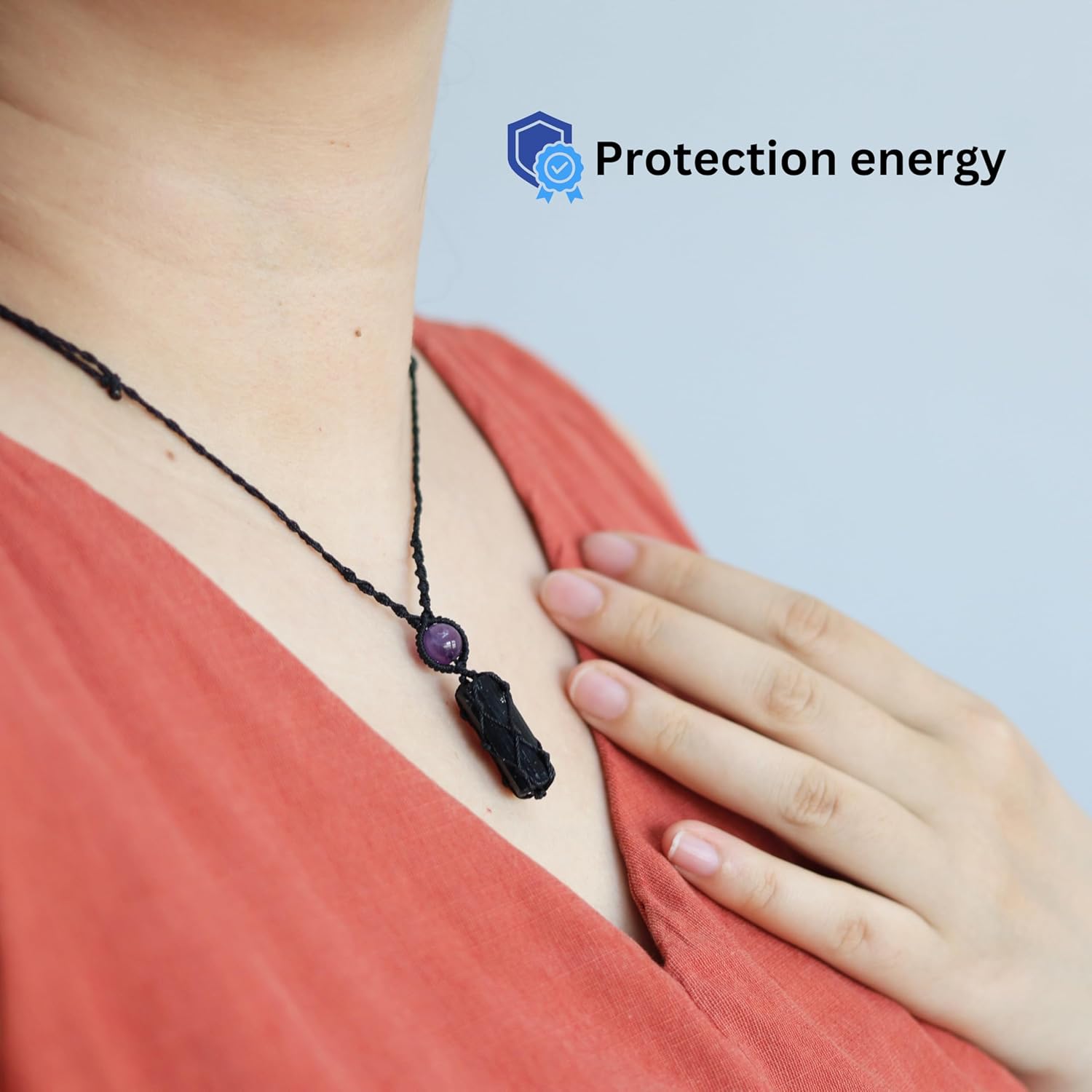 Black Tourmaline necklace for women with Amethyst | protection crystal pendant jewelry - Image 3