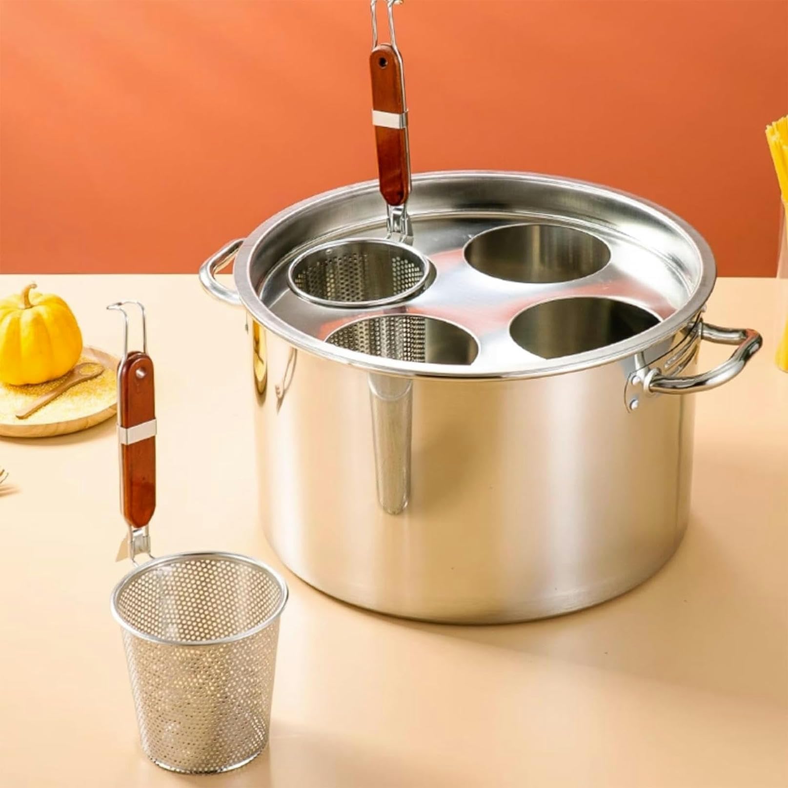 Set per cuocere la Pasta con cestello e Coperchio, pentola in Acciaio Inox, pentola per Cottura a Fuoco Lento, pentola a induzione
