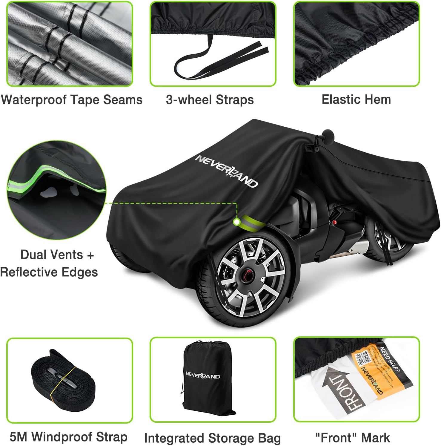 Can-Am Ryker Cover Waterproof Compatible with Ryker 600 900 Sport Rally Edition, 420D Full Cover with UV Protection, Windproof Ventilated Design, Reflective Strips for Outdoor Protection