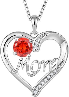 YL 925 Sterling Silver Heart Necklace for Women Love Mom Pendant Birthstone Jewelry for Mother