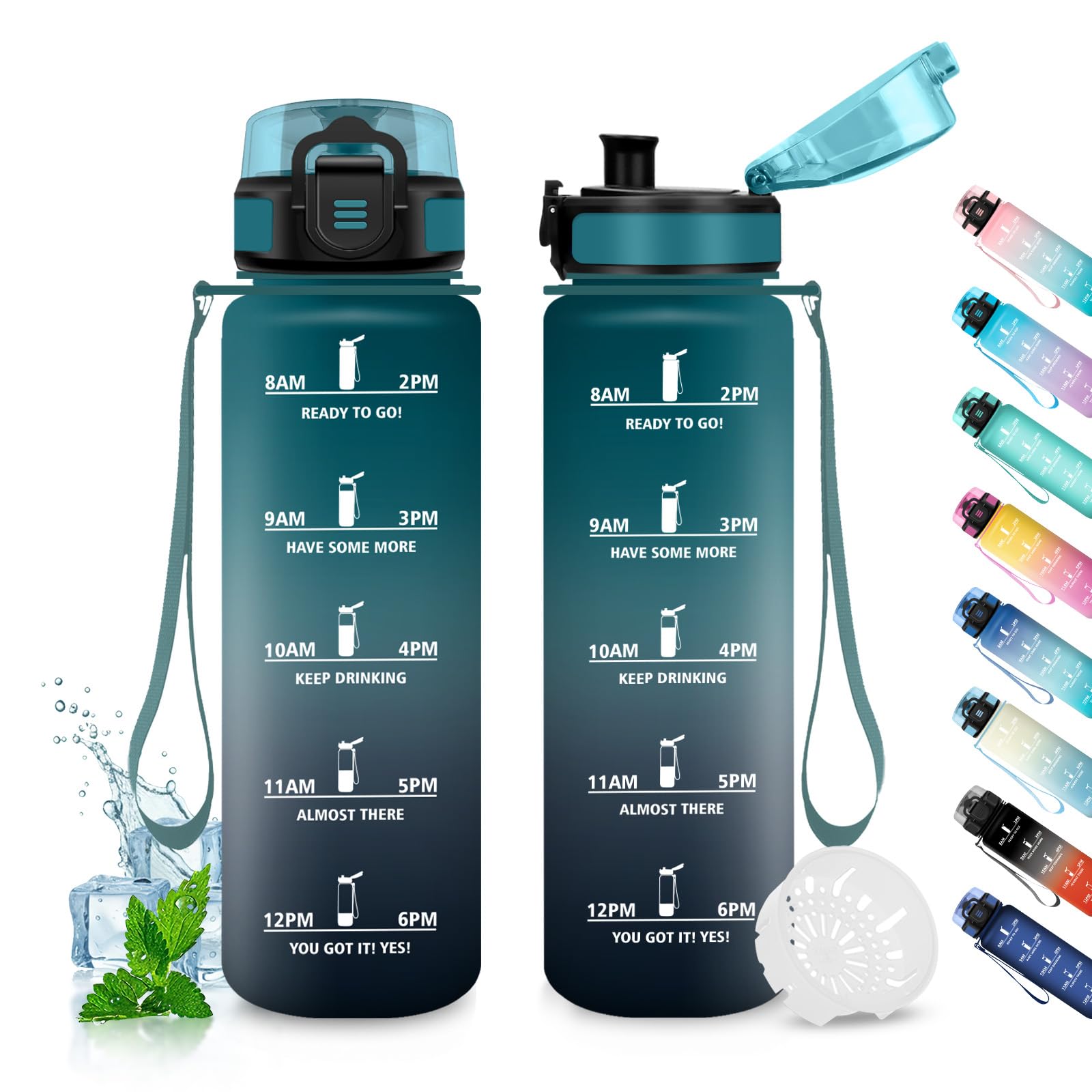 JAPORIA 1L Sports Water Bottle, Time Marker Bottle, Reusable Motivation Bottle for Hiking, Cycling, Office, Outdoor, Camping, Gym