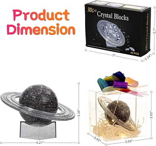 Miniatura 5 de Rompecabezas de cristal 3D, rompecabezas 3D de Saturno para adultos con LED y cajas de regalo para grandes regalos de Navidad, cumpleaños, boda, Año
