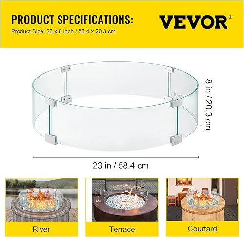 Miniatura 7 de VEVOR Protector de viento para fogata, protector de llama de vidrio de 23 x 23 x 8 pulgadas, escudo de vidrio redondo, mesa de fuego de 14 de