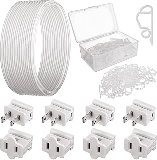109 Pcs SPT-2 Electrical Wire 18 AWG 2-Conductor Extension Wire Zip Cord with Plugs and Light Clips for Christmas Indoor Outdoor Lighting Accessories (50ft,White)