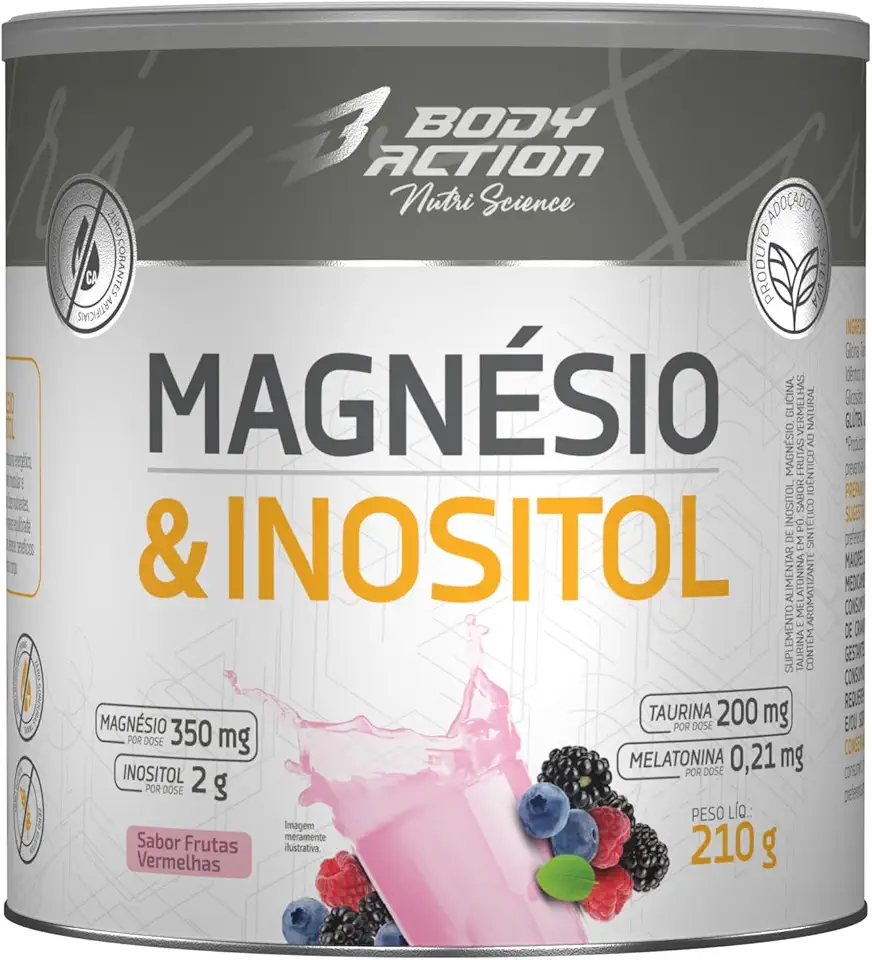 Magnésio e Inositol 210g Sabor Frutas Vermelhas Bodyaction