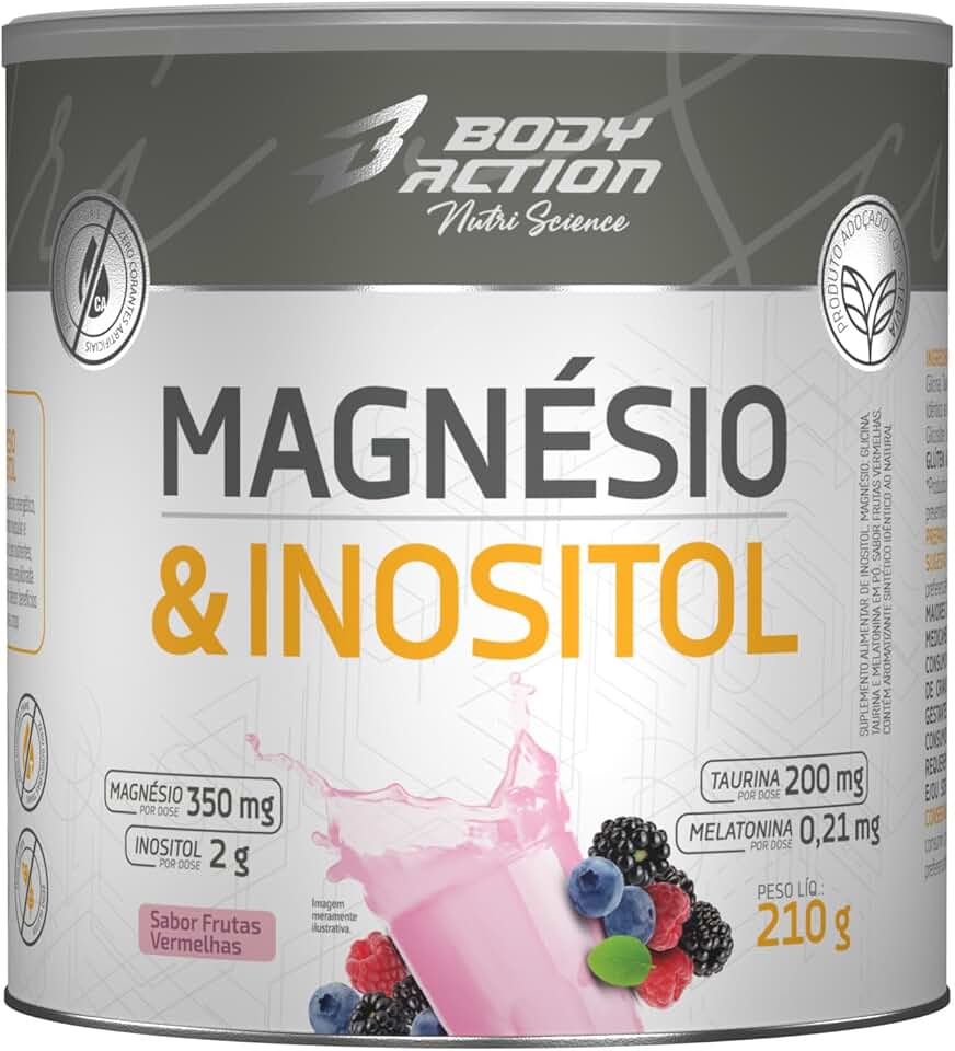 Magnésio e Inositol 210g Sabor Frutas Vermelhas Bodyaction