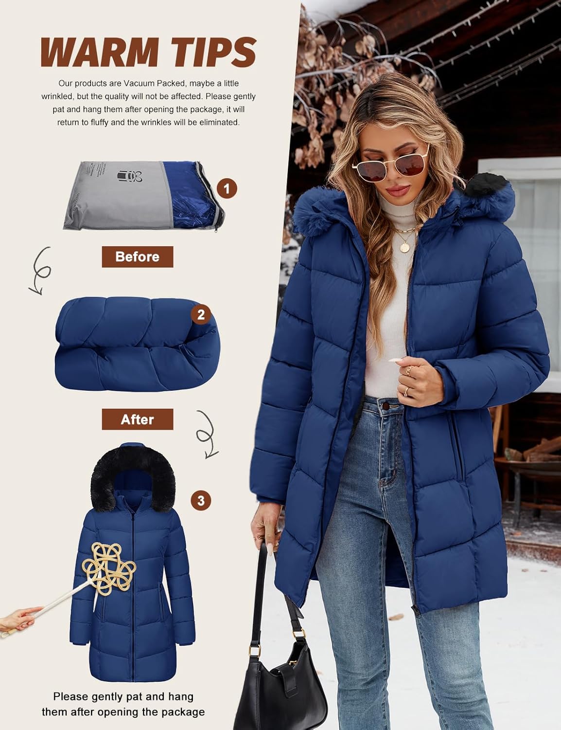 HEEKPEK Womens Winter Coats Water Repellent Thicken Warm Fleece Lined Puffer Jacket Long with Detachable Faux Fur Hood Parka - Image 7