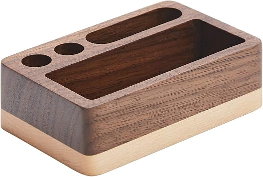 Pandapark Bussiness Card Holder for Desk,Multifunctional,Wood Business Card Display Holder,Contrast Color,1PCS,L4.1 X W2.8 X H1.3Walnut Model