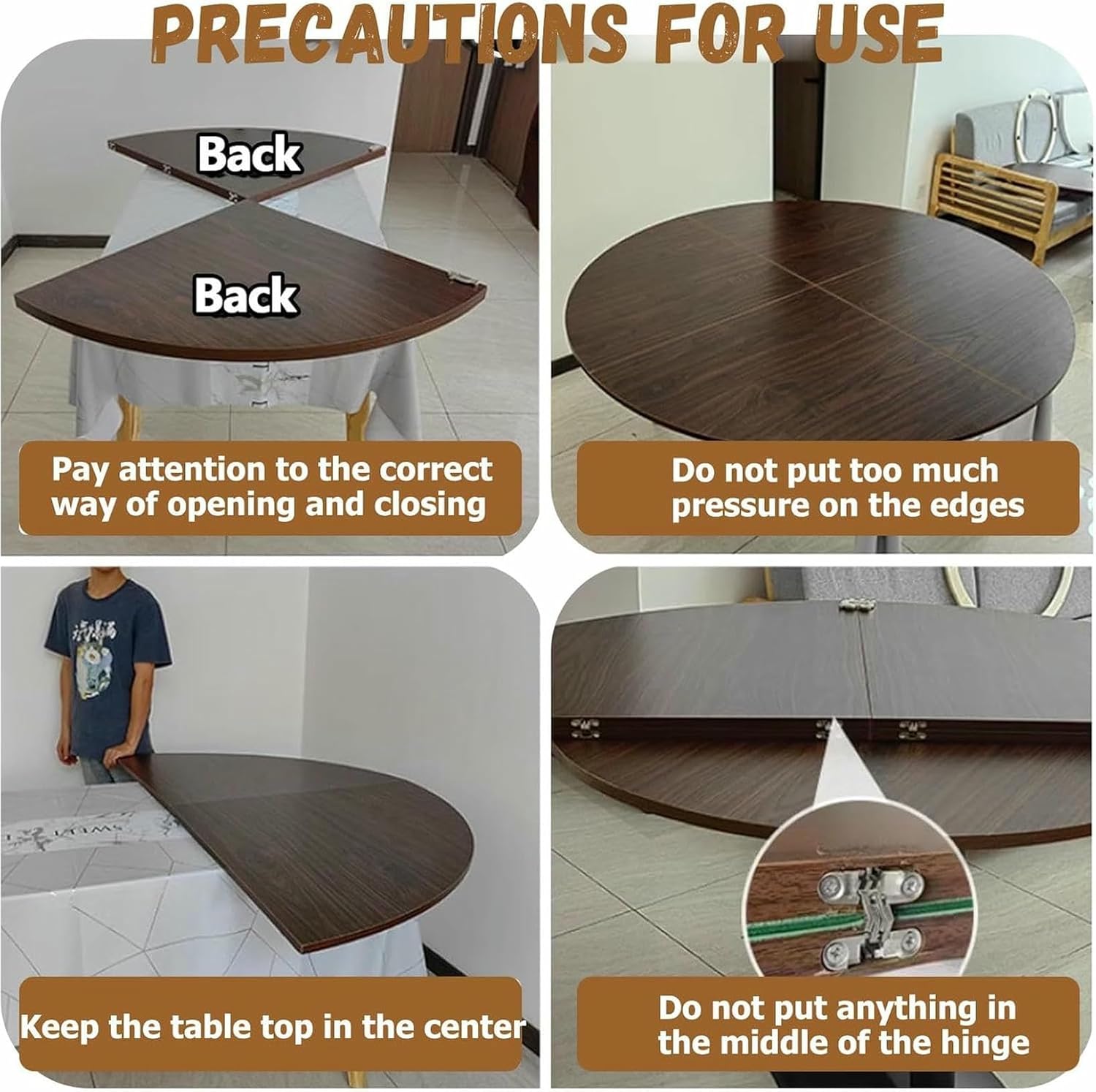 Large Round Foldable Table Top Only, Solid Wood Round Folding Table Top Extender Semi-FoldableTabletop Circle Wooden No Legs Temporary Replace