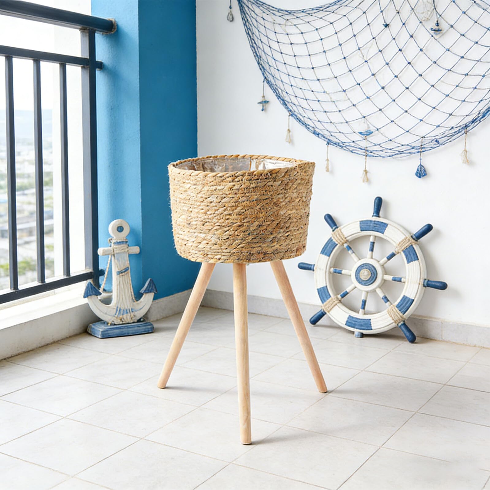 Garneck Panier Osier Plante en Bois Tressé, Panier Jardinière en Bois Design Tissé et Gain de Place, pour Balcon et Jardin