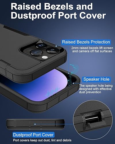 Miniatura 5 de Dahkoiz Funda para iPhone 15 Pro Max y protector de pantalla de vidrio, cubierta de puerto a prueba de polvo, protección de goma antideslizante